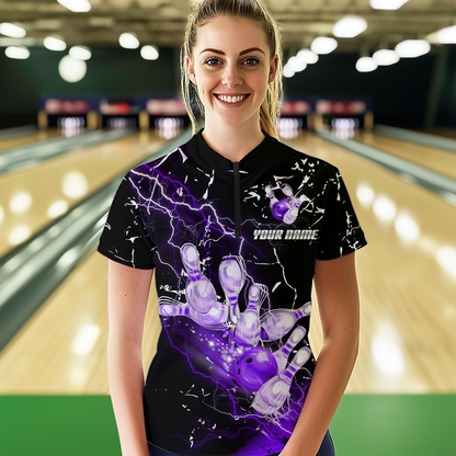 Custom Purple Lightning Bowling Shirts for Men Women Team Bowling Polo & 1/4 Zip MBL80