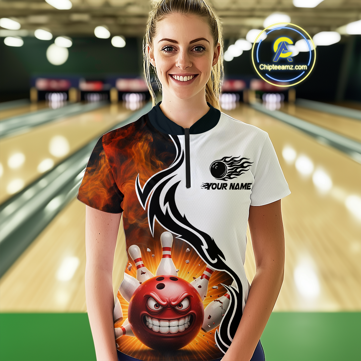 Flaming Angry Bowling Shirts Custom for Men Women Team Bowling Polo Shirts & 1/4 Zip MBL93