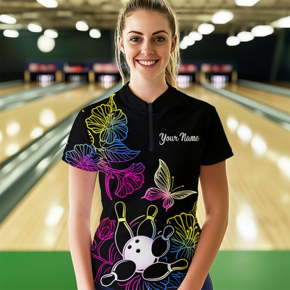 Colorful Butterflies Bowling Shirt for Women Bowling Team Jersey Shirts Polo & Quarter-Zip HNT27