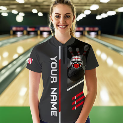Personalized US Flag Eagle Bowling Shirt Bowling Jersey for Women Polo & 1/4 Zip Shirt Team League HNT24