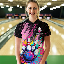 Load image into Gallery viewer, Custom Pink Bowling Shirt for Women Men Bowling Water Color Bowling Polo &amp; 1/4 Zip Shirts MBL37