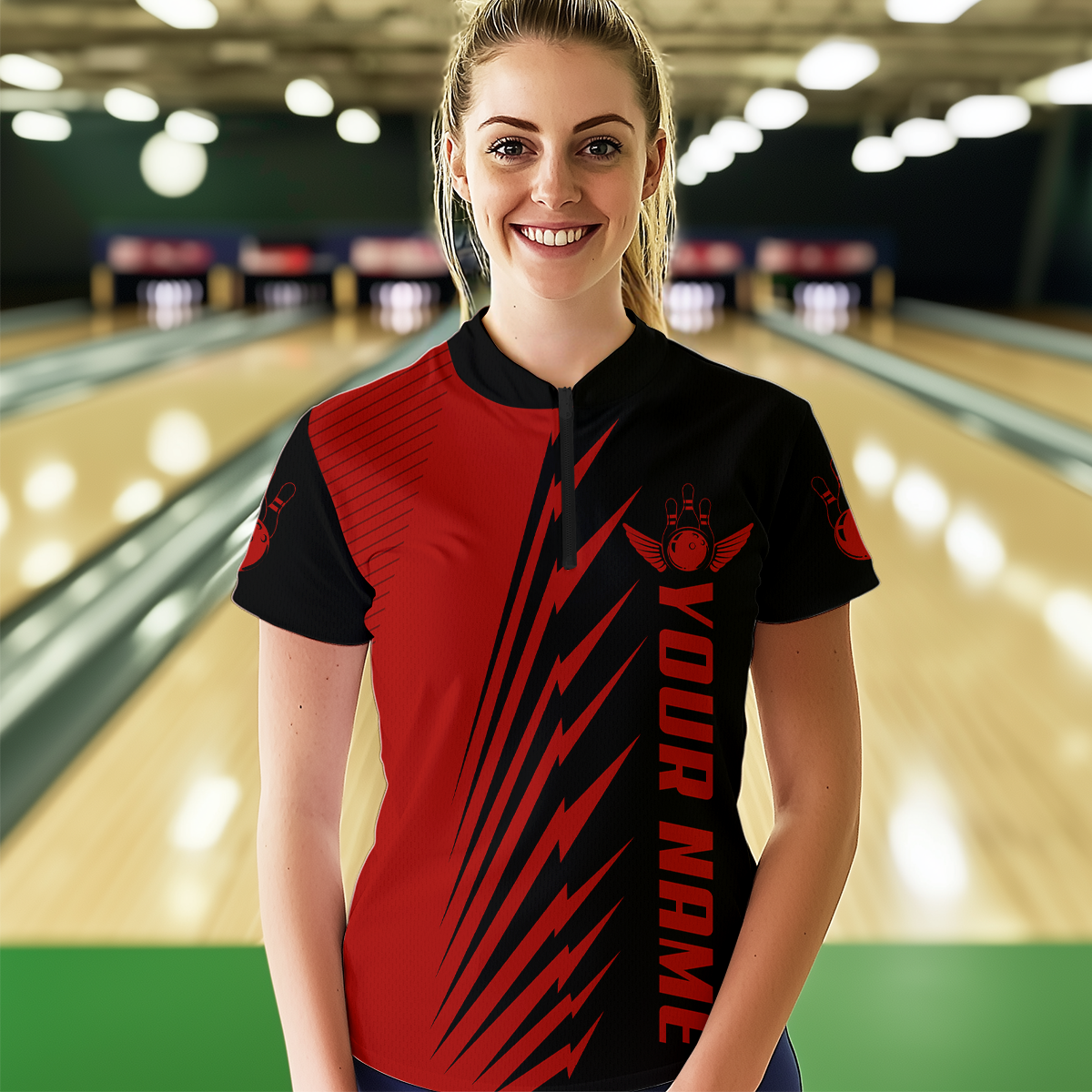 Custom Red Bowling Shirts for Men Women Team Bowling Polo & 1/4 Zip Shirt MBL48
