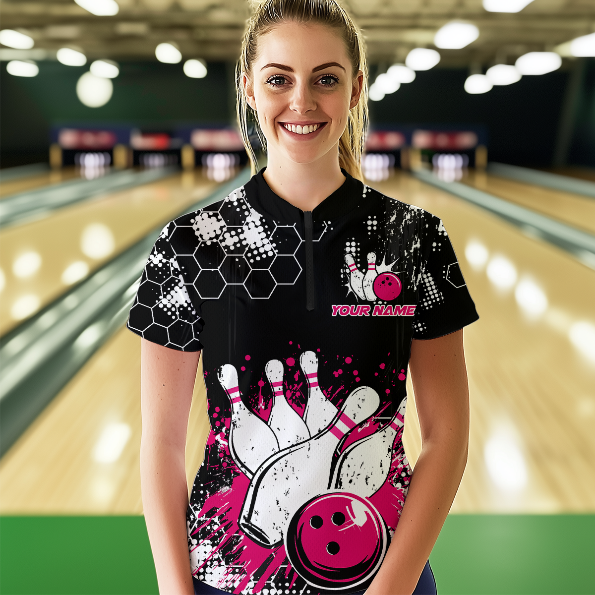 Pink Watercolor Bowling Shirts Men Women Team Custom Bowling Polo & 1/4 Zip Shirt MBL60