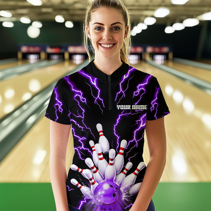 Thunder Lightning Purple Bowling Shirt Custom Bowling Jersey for Men Women Team MBL66