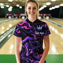 Load image into Gallery viewer, Pink Purple Bowling Custom Women Bowling Shirt Polo &amp; Quarter-Zip Bowling Team Jerseys HNT48