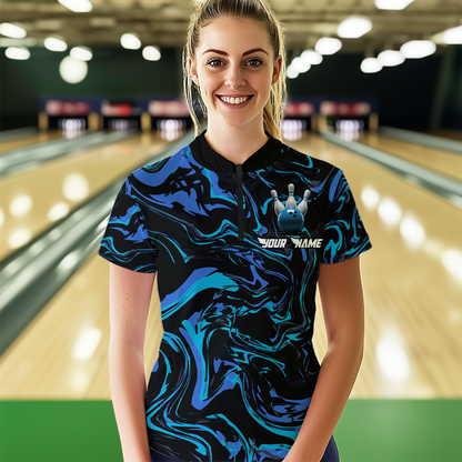 Teal Bowling Custom Women Bowling Shirt Polo & Quarter-Zip Bowling Team Jerseys HNT48
