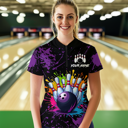 Custom Purple Watercolor Bowling Shirts for Men Women Team Funny Bowling Jersey MBL45
