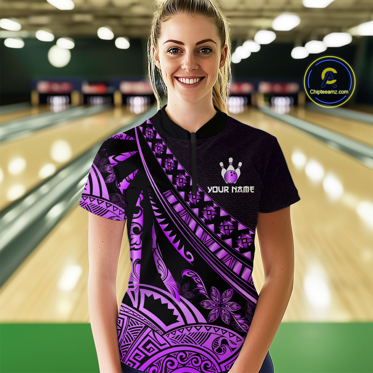 Purple Vintage Bowling Custom Women Bowling Shirt Polo & Quarter-Zip Bowling Team Jerseys HNT69