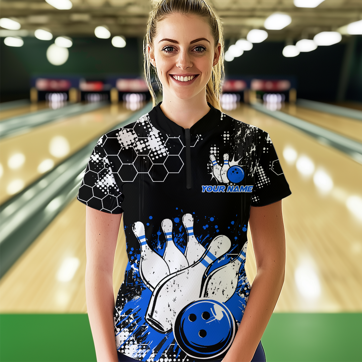 Blue Watercolor Bowling Shirts Men Women Team Custom Bowling Polo & 1/4 Zip Shirt MBL60