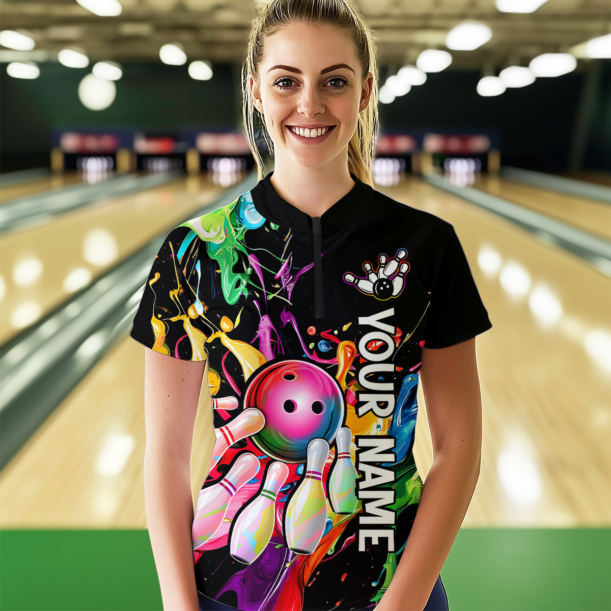 Colorful Bowling Shirt Bowling Jersey Women Personalized Bowling Team Jersey Polo & 1/4 Zip HNT33