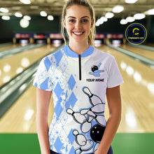Load image into Gallery viewer, Blue Vintage Bowling Custom Women Bowling Shirt Polo &amp; Quarter-Zip Bowling Team Jerseys HNT68