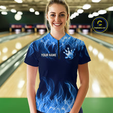 Load image into Gallery viewer, Custom Blue Flame Bowling Jersey for Women Bowling Uniform Polo &amp; 1/4 Zip Bowling Team Shirts HNT106