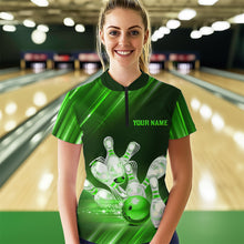 Load image into Gallery viewer, Custom Green Bowling Jersey for Women Bowling Team Shirts Bowling Uniform Polo &amp; 1/4 Zip HNT162