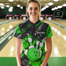 Load image into Gallery viewer, Green Watercolor Bowling Shirts for Women Men Custom Team Bowling Polo&amp;1/4 Zip Shirt MBL110