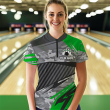 Load image into Gallery viewer, Green Camo Bowling Shirts for Women Men Custom Team Bowling Polo &amp; 1/4 Zip Shirt MBL61