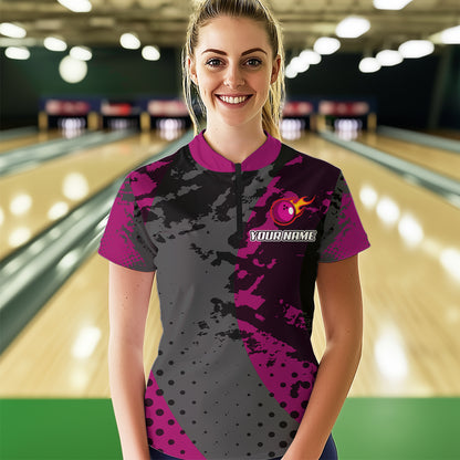 Fire Bowling Shirt Custom Pink Bowling Jersey for Men Women with Team Name MBL63
