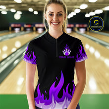 Load image into Gallery viewer, Custom Purple Flame Bowling Shirts for Women Polo &amp; Quarter-Zip Bowling Team Jerseys HNT82