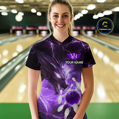 Custom Dragon Bowling Shirt Purple Thunder Bowling Jersey for Men Women Team MBL82