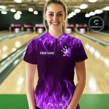 Load image into Gallery viewer, Custom Purple Flame Bowling Jersey for Women Bowling Uniform Polo &amp; 1/4 Zip Bowling Team Shirts HNT106