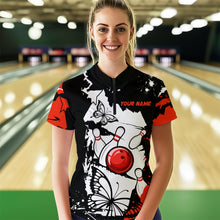 Load image into Gallery viewer, Custom Red Butterflies Bowling Shirt for Men Women Team Bowling Polo&amp;Quater Zip MBL76