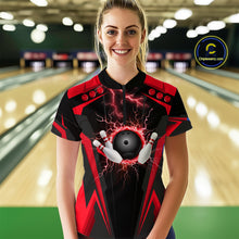 Load image into Gallery viewer, Black Women bowling Polo, Quarter Zip shirt Custom lightning thunder team league bowling jersey | Red NQS10373