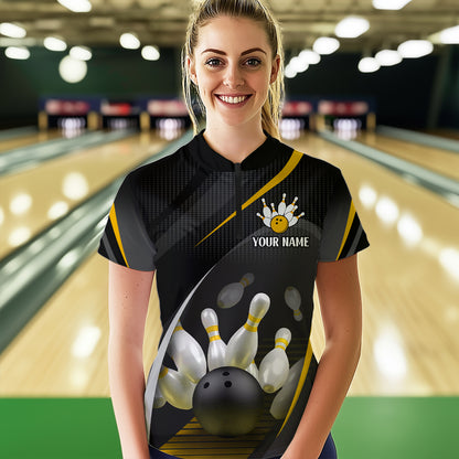 Yellow Bowling Shirts for Men Women Team Custom Bowling Polo & Quarter Zip Shirt MBL71