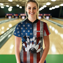 Load image into Gallery viewer, Custom American Flag Bowling Shirts for Men and Women Patriotic Bowling Polo&amp; 1/4 Zip MBL54