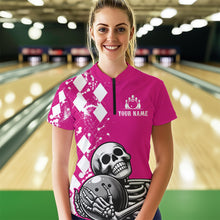 Load image into Gallery viewer, Skull Bowling Shirt for Women Custom Bowling Jersey Bowling 1/4 Zip Shirt QZT245