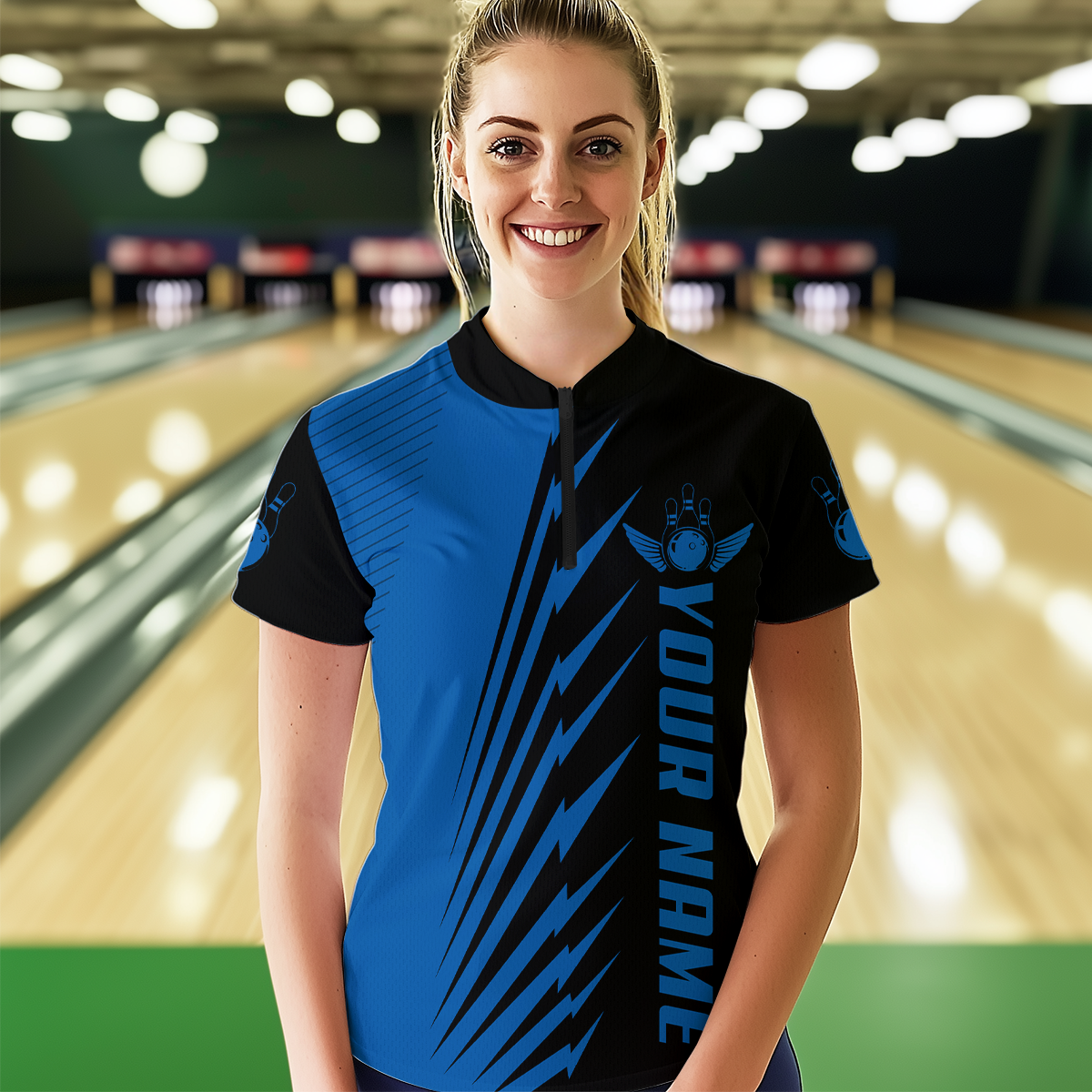 Custom Blue Bowling Shirts for Men Women Team Bowling Polo & 1/4 Zip Shirt MBL48