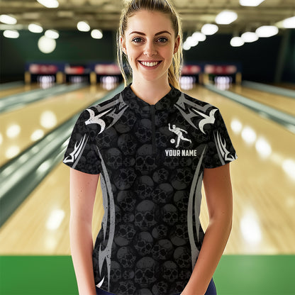 Skull Bowling Shirt for Women Personalized Patriotic Bowling Team Jersey Shirts Polo & Quarter-Zip HNT32
