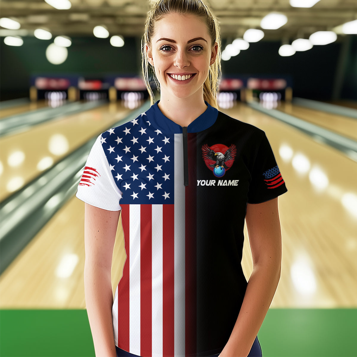 Eagle Bowling Shirt Custom American Bowling Shirts Women Men Patriotic Bowling Shirt MBL05