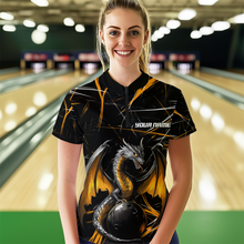 Load image into Gallery viewer, Black &amp; Gold Dragon Bowling Shirt Custom Quarter-Zip Bowling Jersey for Men Women QZT682
