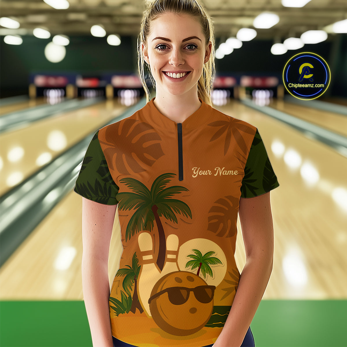 Summer Bowling Shirt for Men and Women Bowling Team League Quarter-Zip Gift for Bowlers QZT698