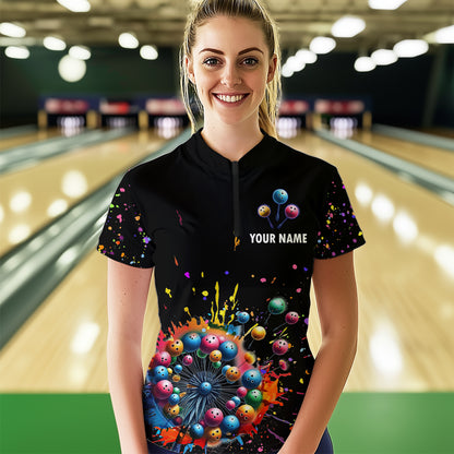 Custom Colorful Dandelion Bowling Shirt Bowling Team Jersey Quarter-Zip Bowling Performance QZT672