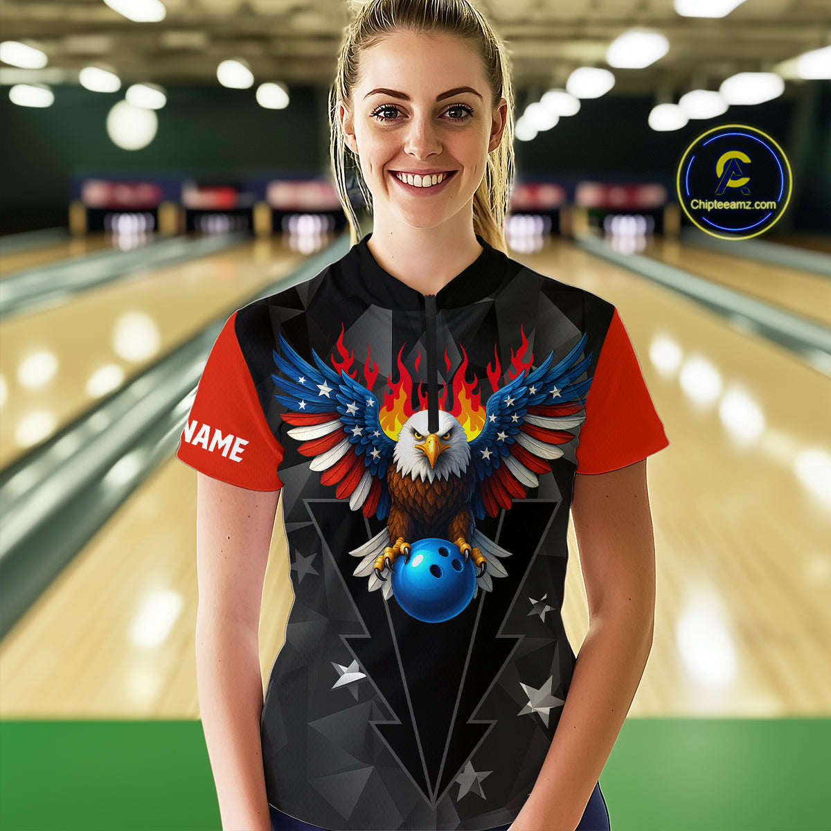 Eagle US Flag Bowling Custom Women Bowling Shirt Polo & Quarter-Zip Bowling Team Jerseys HNT67