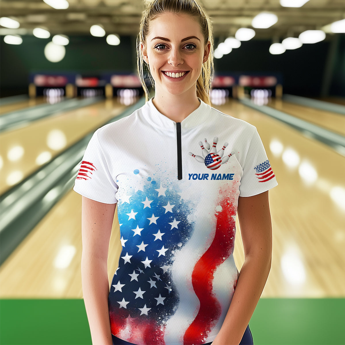 American Flag Bowling Shirts Custom Bowling Shirt for Women Men Patriotic Bowling Polo MBL04