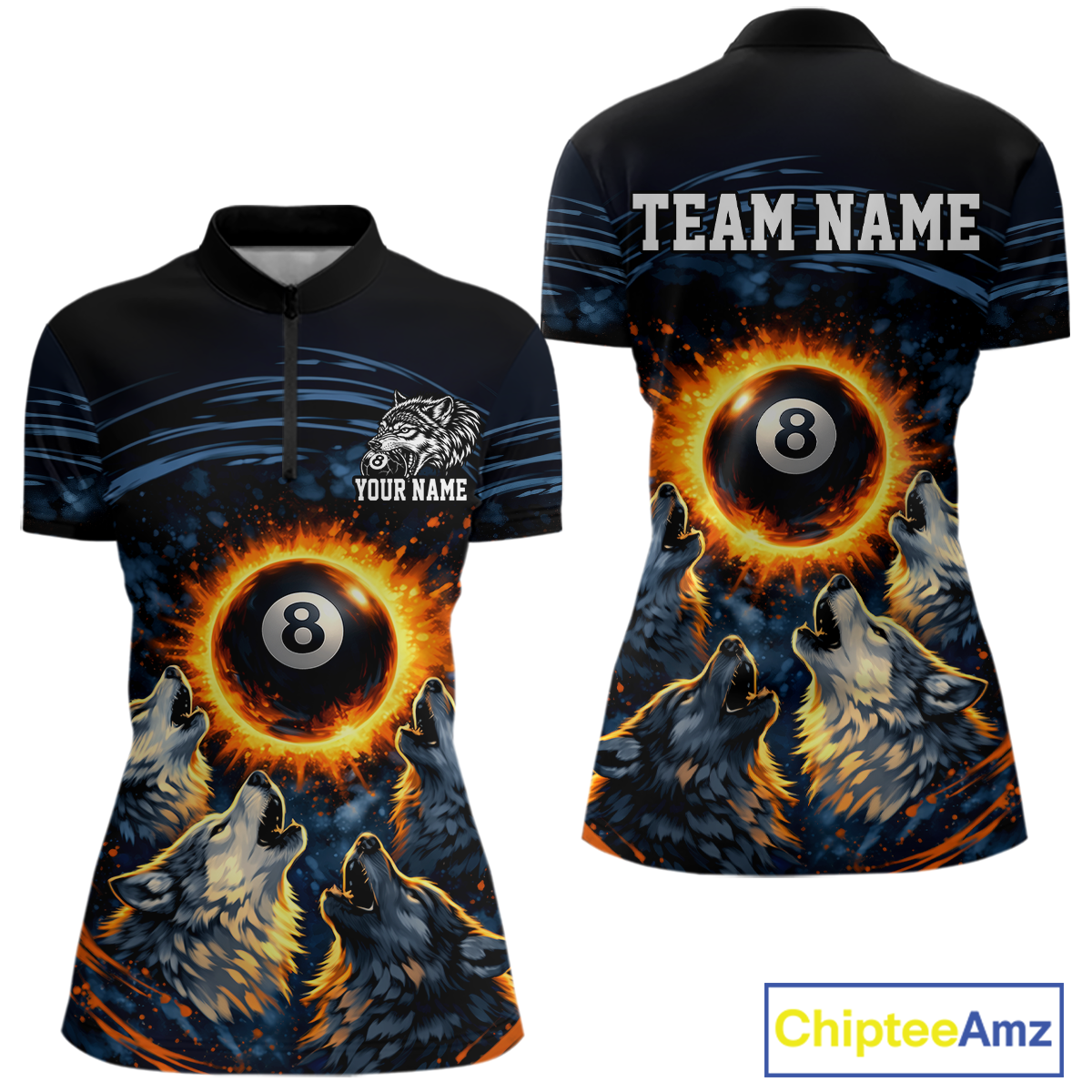 Personalized Funny Wolf 8 Ball Pool Women Billiard Polo & 1/4 Zip, Billiard Shirt, Billiard Team Jerseys NNT144
