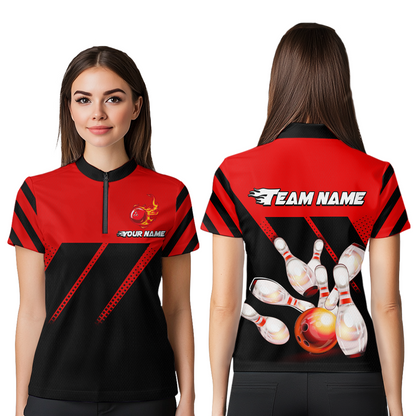 Red Bowling Shirt Custom Bowling Jersey for Men Women Bowling Polo&1/4 Zip Shirts MBL51