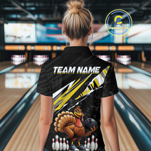 Load image into Gallery viewer, Custom Yellow Funny Turkey Bowling Jersey for Women Thanksgiving Bowling Shirts Polo &amp; 1/4 Zip HNT117