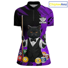 Load image into Gallery viewer, Custom Black Cat 8 Ball Pool Shirts Purple Billiard Shirt for Women Billiard Team Jersey Billiard Gift NNT181
