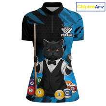 Load image into Gallery viewer, Custom Black Cat 8 Ball Pool Shirts Blue Billiard Shirt for Women Billiard Team Jersey Billiard Gift NNT181
