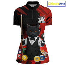 Load image into Gallery viewer, Custom Black Cat 8 Ball Pool Shirts Red Billiard Shirt for Men Billiard Team Jersey Billiard Gift NNT181