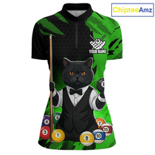 Load image into Gallery viewer, Custom Black Cat 8 Ball Pool Shirts Green Billiard Shirt for Women Billiard Team Jersey Billiard Gift NNT181