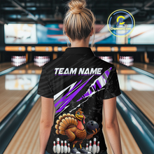 Load image into Gallery viewer, Custom Purple Funny Turkey Bowling Jersey for Women Thanksgiving Bowling Shirts Polo &amp; 1/4 Zip HNT117