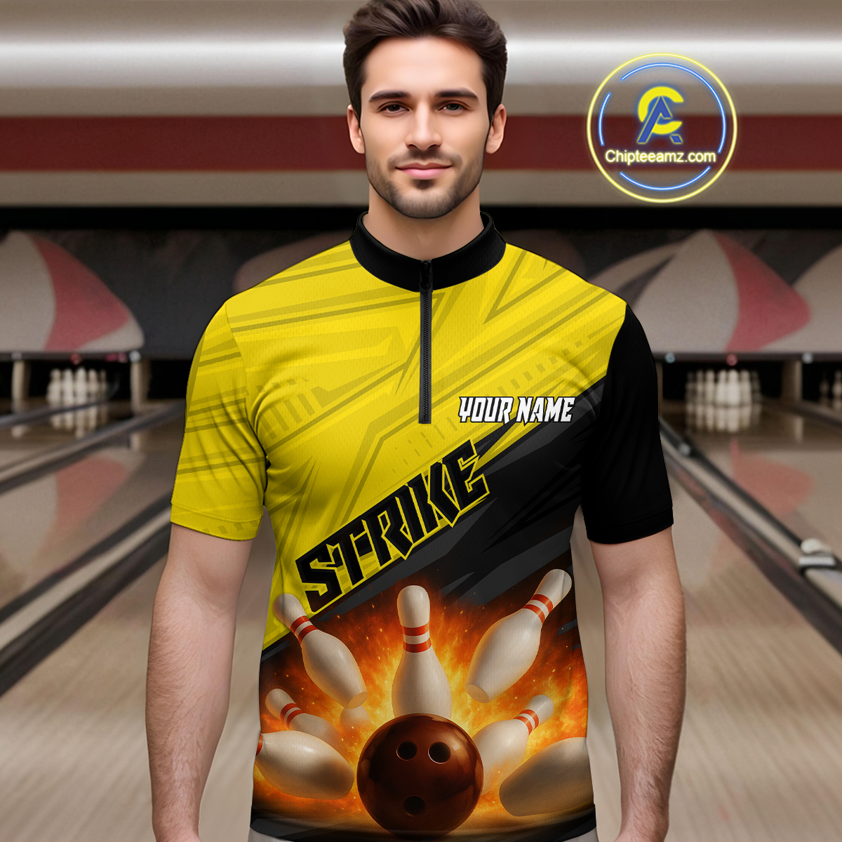 Custom Flaming Yellow Bowling Shirts for Women Men Team Bowling Polo & Quarter Zip MBL99