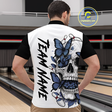 Load image into Gallery viewer, Blue Butterfly Skull Bowling Men Bowling Shirt Polo &amp; Quarter-Zip Bowling Team Jerseys HNT80