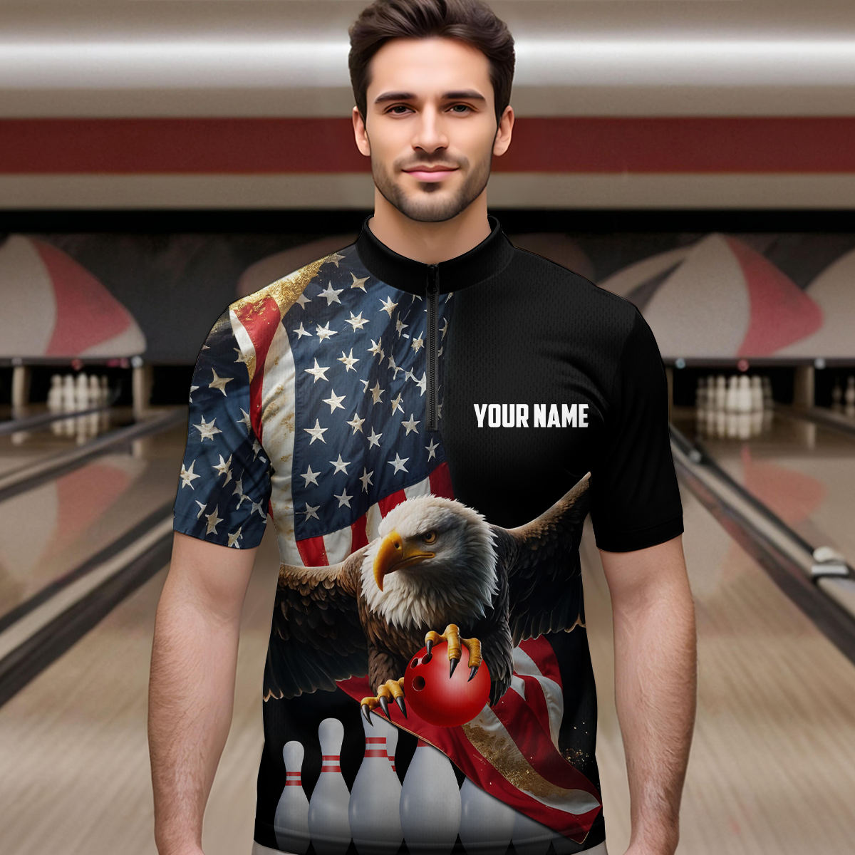 Custom Eagle Bowling Team Jersey American Bowling Quartar-Zip Shirt for Men Women QZT636