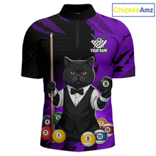 Load image into Gallery viewer, Custom Black Cat 8 Ball Pool Shirts Purple Billiard Shirt for Men Billiard Team Jersey Billiard Gift NNT181