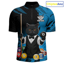 Load image into Gallery viewer, Custom Black Cat 8 Ball Pool Shirts Blue Billiard Shirt for Men Billiard Team Jersey Billiard Gift NNT181