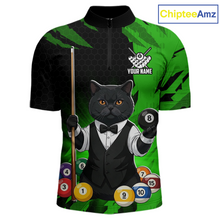 Load image into Gallery viewer, Custom Black Cat 8 Ball Pool Shirts Green Billiard Shirt for Men Billiard Team Jersey Billiard Gift NNT181